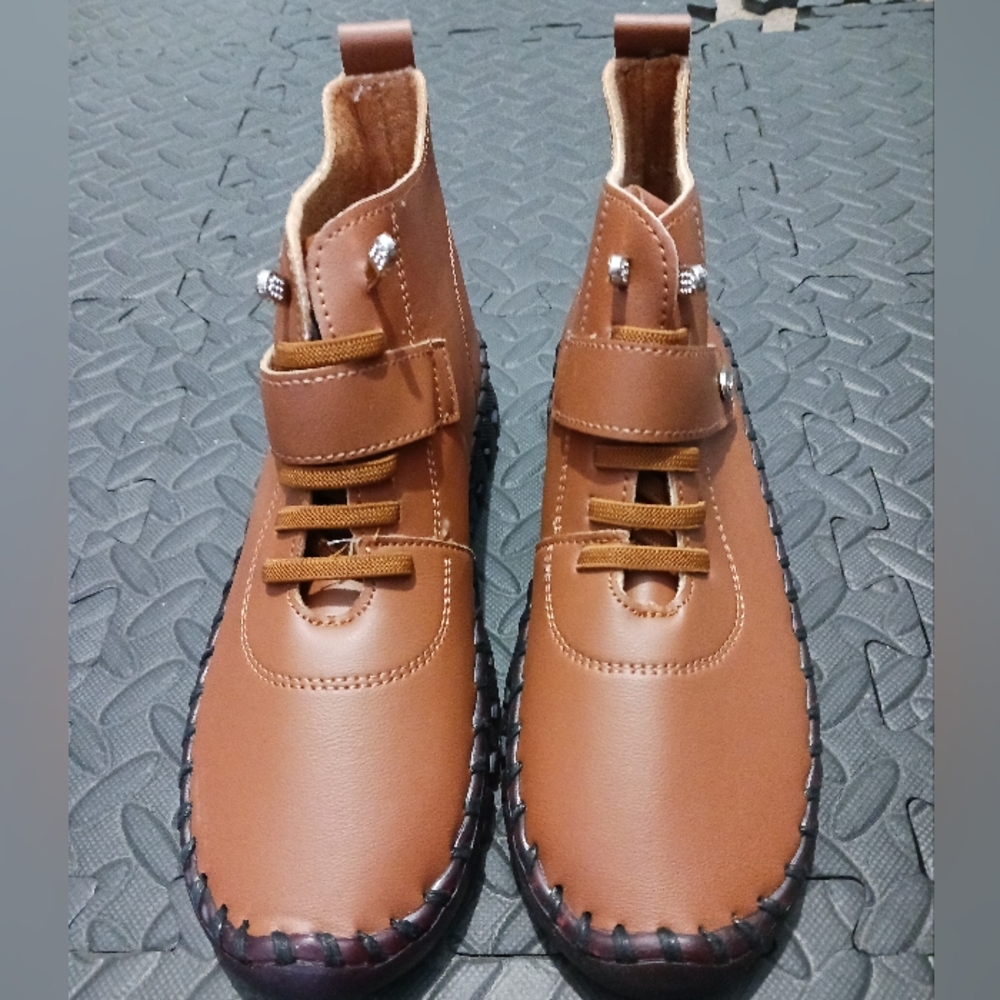 NEW Women Khaki velero lace up flat boots - Picture 2 of 9